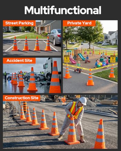 4 Pack 36In Collapsible Traffic Safety Cones with Reflective Collar - size: 36 Inch