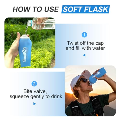 Soft Flask 480ml Collapsible TPU Soft Water Bottle BPA-Free for Hydration Pack Running Vest Jogging Hiking Cycling Camping Marathon (Dark Blue) - color: Dark Blue