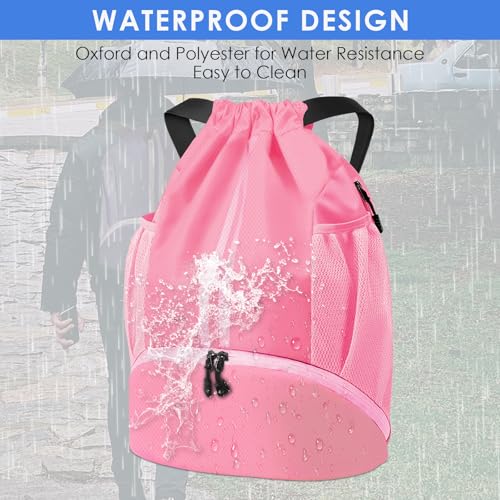 BROTOU Soccer Bags, Football Backpack, Volleyball Bag, Drawstring Backpack - color: Light Pink