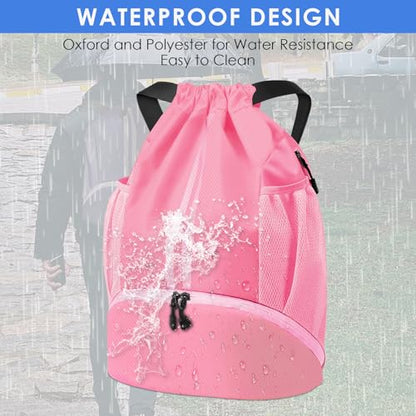 BROTOU Soccer Bags, Football Backpack, Volleyball Bag, Drawstring Backpack - color: Light Pink