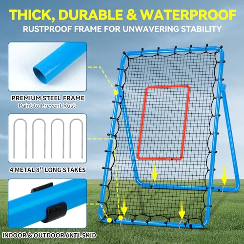 6 Adjustable AnglesVolleyball Rebounder Net 7x4 FT Bounce Back Trainer - color: Blue