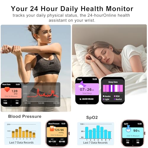 Smart Watch for Men Women Compatible with IOS Android Phone, 1.83" Full Touchscreen IP68 Waterproof Smart Watches,Fitness Tracker with Make/Recive Call 123+ Sport Modes Heart Rate/Sleep Monitor,Pink - color: 1.83"Pink