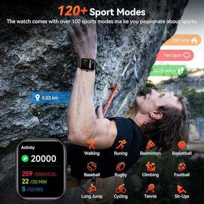 Smart Watch with Alexa Built-in, 1.83" HD Touchscreen Fitness Tracker, Bluetooth Notifications/Calls, IP68 Waterproof, 120+ Sport Modes, 24/7 Heart Rate & Sleep Monitor for iPhone Android iOS (Black) - color: Black