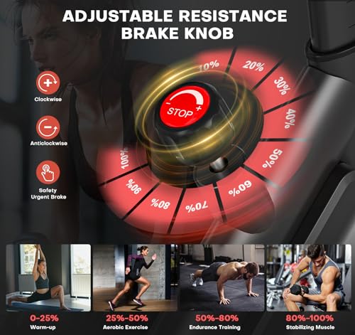 Exercise Bike, Adjustable Magnetic Resistance Stationary Bikes for Home with App Compatible, Silent Indoor Cycling Bike with 350lbs Weight Capacity Comfortable Seat, Digital Monitor & Phone Mount