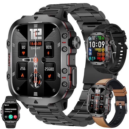 1.96" AMOLED Smart Watch for Men (Make/Answer Call), 2024 New Mens Smartwatches, Hands-Free Calling, Fitness Tracker Smartwatch for Android iPhones, Digital Watches Step Counter, 3 Straps (Brown)