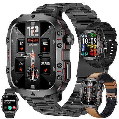 1.96" AMOLED Smart Watch for Men (Make/Answer Call), 2024 New Mens Smartwatches, Hands-Free Calling, Fitness Tracker Smartwatch for Android iPhones, Digital Watches Step Counter, 3 Straps (Brown)