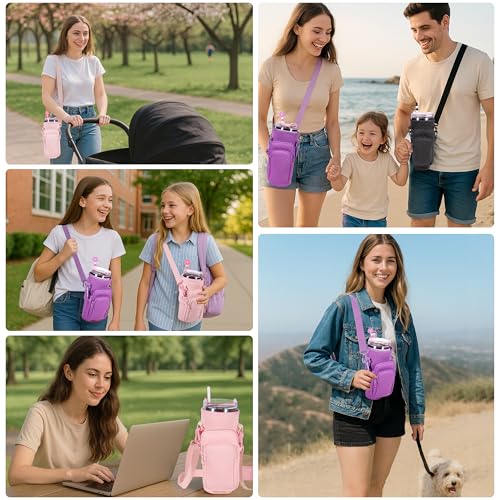 &And Per Se Water Bottle Shoulder Bag with Phone Pocket, Compatible with Stanley 30oz Tumblers - Neoprene Carrier with Adjustable Strap & Charm Accessory (Black) - color: Black, size: 30oz