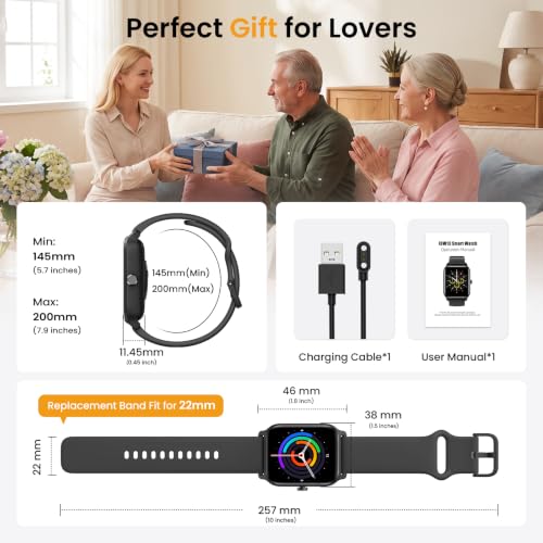 Fitpolo Smart Watches for Men Android & iPhone, Alexa Built-in [1.8" HD Screen] IP68 Waterproof Fitness Watch with Bluetooth Call (Answer/Make), Heart Rate/Sleep/SpO2 Monitor, 105+ Sports Tracker - color: Black