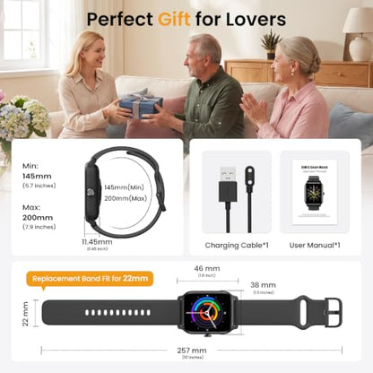 Fitpolo Smart Watches for Men Android & iPhone, Alexa Built-in [1.8" HD Screen] IP68 Waterproof Fitness Watch with Bluetooth Call (Answer/Make), Heart Rate/Sleep/SpO2 Monitor, 105+ Sports Tracker - color: Black