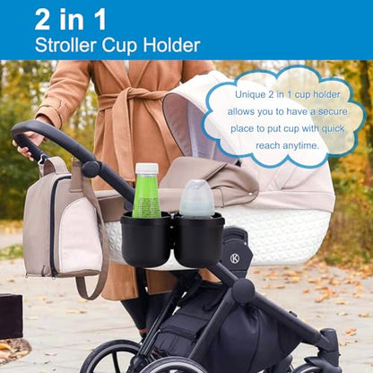 Accmor Stroller Cup Holder, Drinks Holder Bike Walker Wheelchair - color: All Black-Double Holder