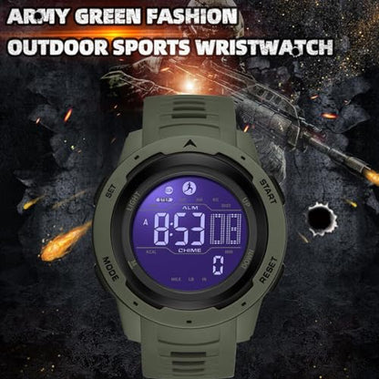 findtime Men's Digital Watch Waterproof Pedometer Watches Sport Watch Step Counter Calorie Military Watch with Stopwatch Alarm LED Backlight Countdown - color: green