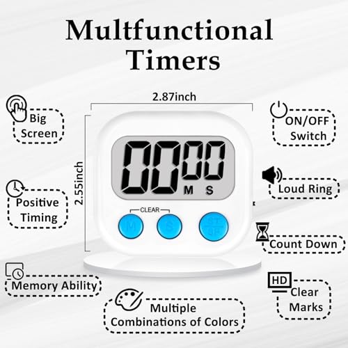 ZILLEEN Digital Kitchen Classroom Timers for Kids Cooking 6pcs MulticolorA - color: White & Black & Pink & Green & Orange & Purple