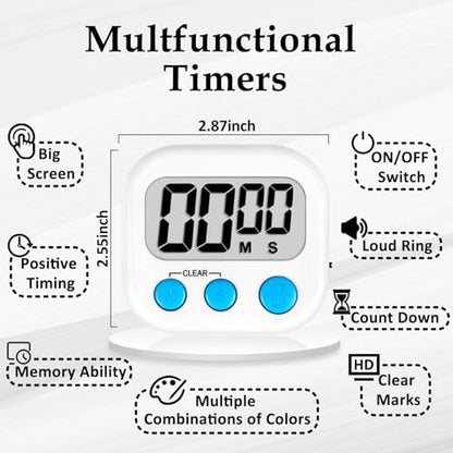 ZILLEEN Digital Kitchen Classroom Timers for Kids Cooking 6pcs MulticolorA - color: White & Black & Pink & Green & Orange & Purple