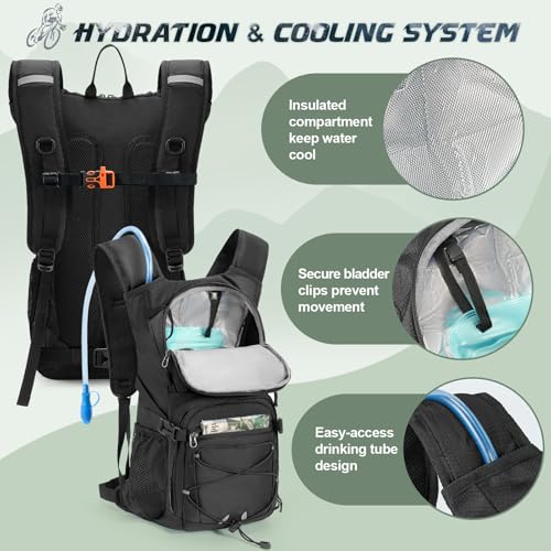 RAINSMORE Hydration Backpack with 2L Water Bladder, 15L Lightweight Hiking Backpack for Women & Men Small Insulated Hydration Water Pack for Hiking, Running, Cycling, Biking
