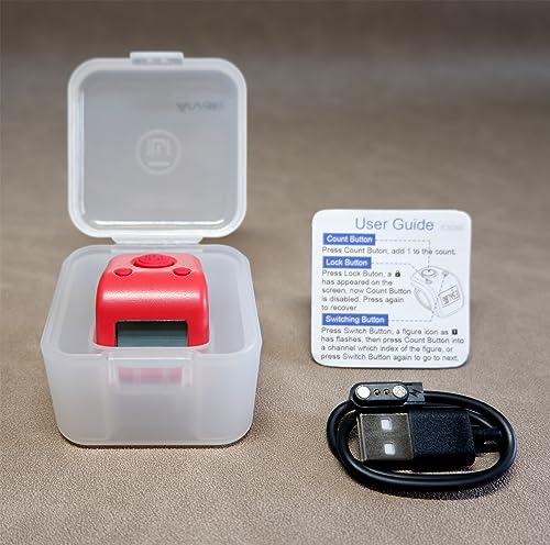 Rechargeable Finger Counter, IPX8 Waterproof Lap Counter, Silent 6 Channels Digital Tasbih Tally Clicker with LED for Prayer Swimming Knitting Gift - color: Red