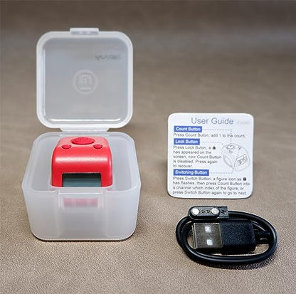 Rechargeable Finger Counter, IPX8 Waterproof Lap Counter, Silent 6 Channels Digital Tasbih Tally Clicker with LED for Prayer Swimming Knitting Gift - color: Red
