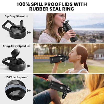 RAYMYLO Insulated Water Bottle 32 oz, Triple Wall Vacuum Stainless Steel - color: Magic Black, size: 32 Ounces