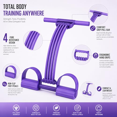 3-in-1 Pedal Resistance Band with Handles, Adjustable 8-Tube Foot Pedal Exerciser for Full Body Workout, Abs, Arms, Legs, Yoga, Stretching, Portable Fitness and Strength Training - color: Purple