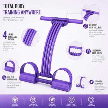 3-in-1 Pedal Resistance Band with Handles, Adjustable 8-Tube Foot Pedal Exerciser for Full Body Workout, Abs, Arms, Legs, Yoga, Stretching, Portable Fitness and Strength Training - color: Purple