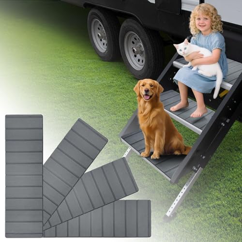 RV Step Covers 4 Pack, 24"x7.5", 6mm Thick High-Density EVA Foam: Self-Adhesive, Non-Slip RV Stair Covers. Trimmable Waterproof for Trailers, Camper, Motorhome. (Space Gray) - color: Space Gray