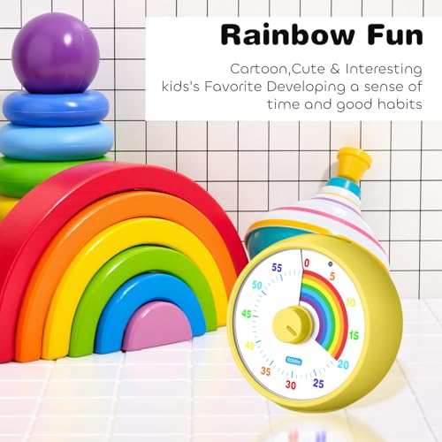 Visual Timer for Kids, 60-Minute Countdown Timer for Classroom Office Kitchen, Desk Timer Kids Time Management Tools with Silent Operation, Pomodoro Time Rainbow Pattern (Yellow) - color: Yellow