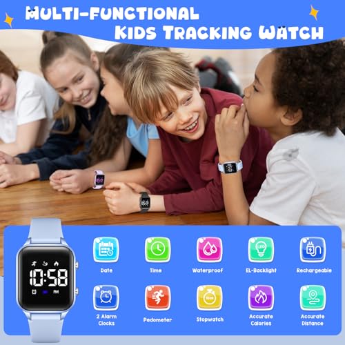 Kids Digital Watches for Boys Girls, Sports Watch with Fitness Tracker, Pedometer, Alarm Clocks, Stopwatch, No App Needed Waterproof Kids Watch, Gift for Teens Student Girls Boys Ages 5-14 - color: L6615E-LightBlue