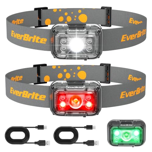 EverBrite Rechargeable Headlamp, 2 Pack Head Lamp for Kids & Adults - color: Pure Transparent