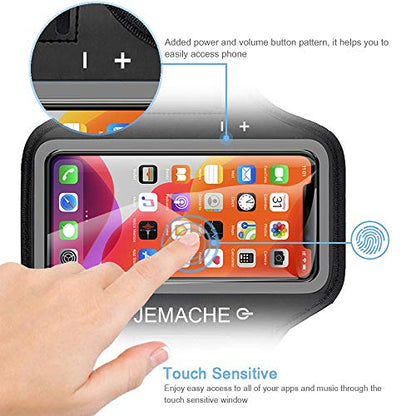 iPhone 17 16 Pro Armband, JEMACHE Gym Workouts Running Arm Band for iPhone 17/16/15/14/13/12 Pro (Black) - color: Black