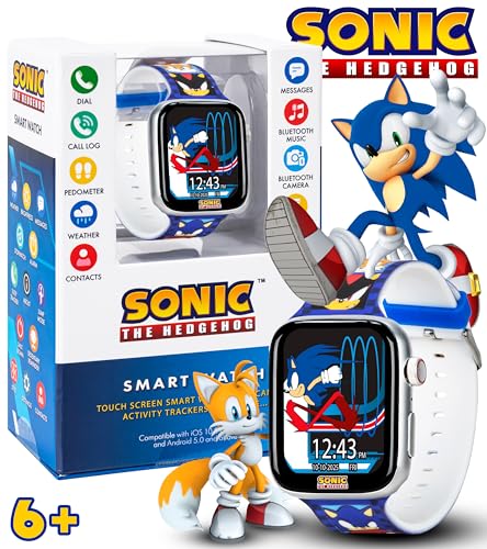 Sonic The Hedgehog Kids Smartwatch – Bluetooth Calling, Messages, Camera, Music, Sleep Tracker, Fitness & Activity Apps – 6 Watch Faces, Touchscreen, USB Rechargeable – Fits Wrists 5.5" to 8"