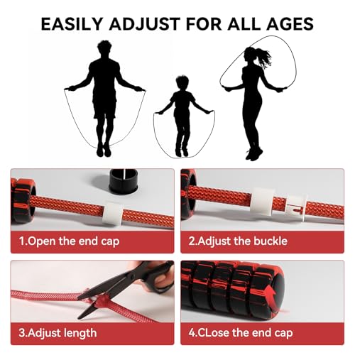 Jump Rope Cotton Adjustable Skipping Weighted jumprope for Women, Adult and Children Athletic Fitness Exercise Jumping Rope - color: Red, size: 1pcs
