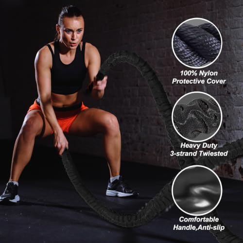 Battle Rope 1/1.26/1.5/2 Inch Diameter,Pink 30FT/40FT/50FT Exercise Workout Ropes for Home Gym Heavy Weighted Training Rope for Working Out - style: 2 inch 40ft