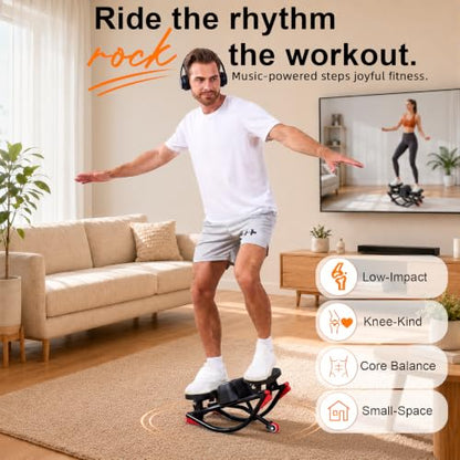 Rocking Stepper for Home Exercise - U-Track Low-Impact Stepper with Resistance Bands, Massage Pedals & Eco-Friendly Mat, Anti-Slip Balance Board for Full Body Workout, 330 LBS Capacity