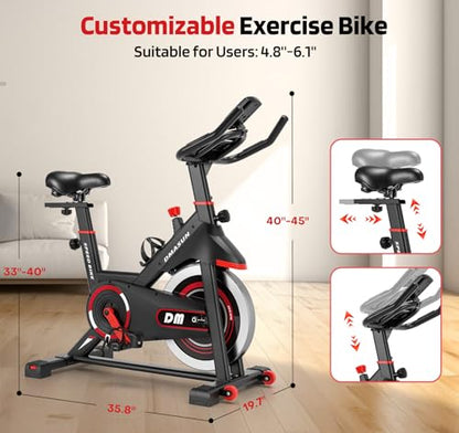 DMASUN Exercise Bike, Silent Magnetic Resistance Stationary Bike for Home with 330 LBS Capacity, Pedals with Anti-loosening Nuts, Indoor Bike with Comfortable Seat Cushion, Digital Display with Tablet Holder - color: Red