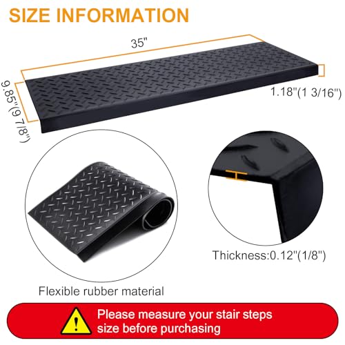 Spurtar 35" x 9.85" Rubber Stair Treads, 3 Pack Outdoor Stair Treads, Black - color: Black-Diamond, size: 35" x 9.85"-3Pack
