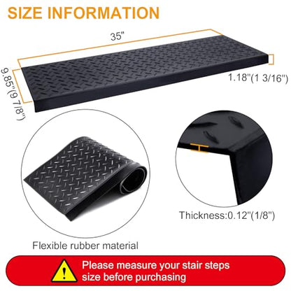 Spurtar 35" x 9.85" Rubber Stair Treads, 3 Pack Outdoor Stair Treads, Black - color: Black-Diamond, size: 35" x 9.85"-3Pack