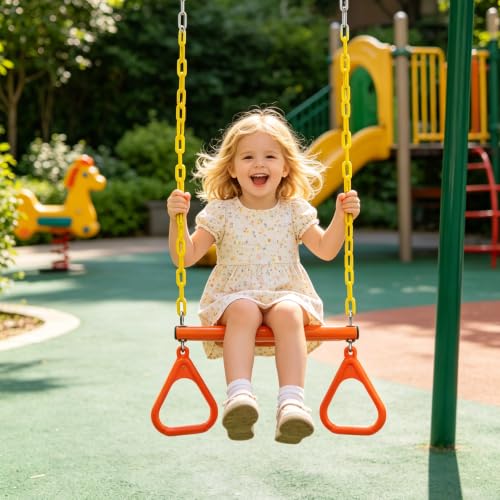 18" Trapeze Swing Bar Rings 48" Heavy Duty Chain Swing Set Accessories & Locking Carabiners… (Orange) - color: Orange