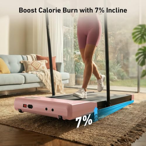 DeerRun Under Desk Walking Pad Treadmill for Home Office & Small Spaces, 6% Manual Incline, 0.6–3.8 MPH Walking Speed, 2.5 HP, 300 lb Capacity, App & Remote Control - color: BlushPink