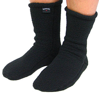 Polar Feet Fleece Socks Extra Wide Stretchy with Nonslip Grip for Men Women - color: Black, size: 3X-Large