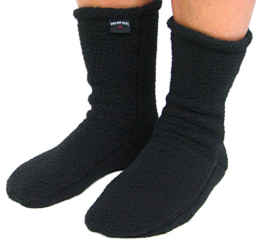 Polar Feet Fleece Socks Extra Wide Stretchy with Nonslip Grip for Men Women - color: Black, size: Large