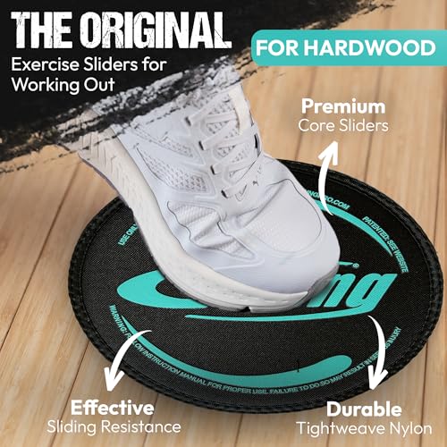 Gliding 9” Sliders for Working Out on Hardwood/Tile Floors, 1 Pair 4 Videos - color: Black (Hardwood)