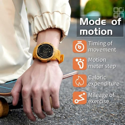 findtime Men's Digital Watch Waterproof Pedometer Watches Sport Watch Step Counter Calorie Military Watch with Stopwatch Alarm LED Backlight Countdown - color: yellow