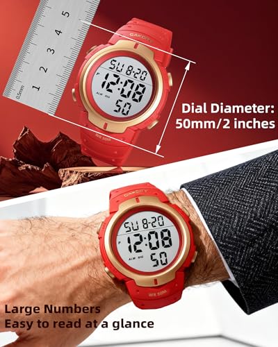 CakCity Digital Watch Mens, Waterproof Sport Wristwatch, Referee Stopwatch - color: Red