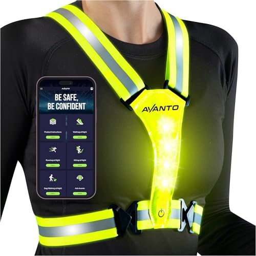AVANTO LED Reflective Vest, Original, USB-C, High Visibility Safety Vest, Reflective Gear with Free Safety Courses, Running Lights for Runners, Dog Walking, Biking, Motorcycle, Driver - color: Yellow