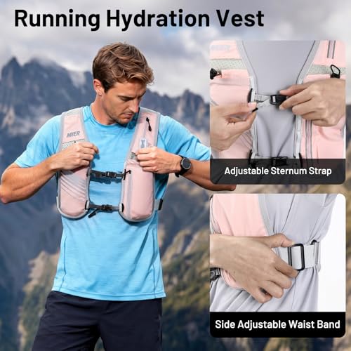 MIER Reflective Running Vest for Men Women with 500ml Soft Hydration Flask - color: Pink, size: XSmall/Small