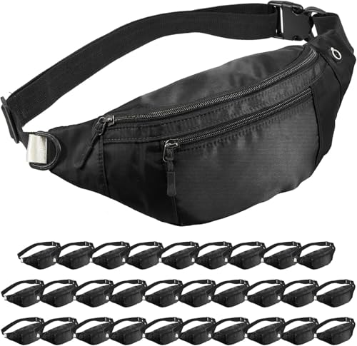 30PCS Crossbody Fanny Pack Bulk,Large Capacity Waist Bag with 4-Zipper Pockets Adjustable Strap Fanny Packs Waterproof Oxford Cloth Travel Belt Bag for Outdoor Shopping Travel Men Women,Black - color: Black 30PCS