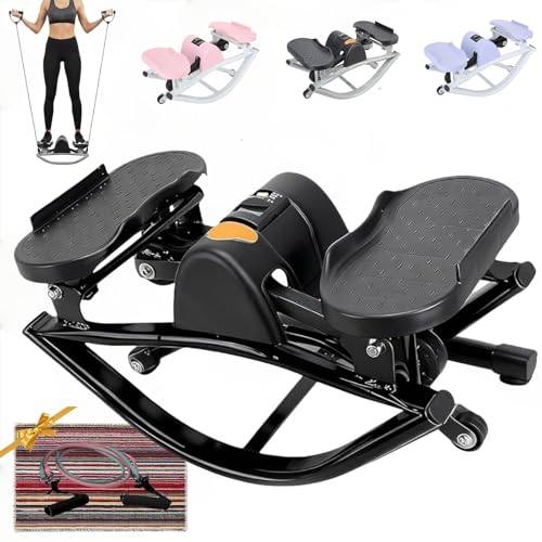 Rock Stepper Side To Side Lateral Rocking Home Workout Machine With Resistance Band ＆Anti-Slip Mat Protects Knees And Joints Portable Compact Leg Hip Ab And Core Muscle Trainer Built-In Counter - color: Black