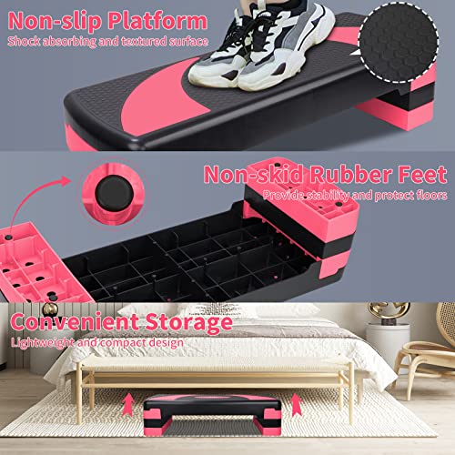 Adjustable Exercise Workout Aerobic Stepper Step Platform Trainer - color: Red