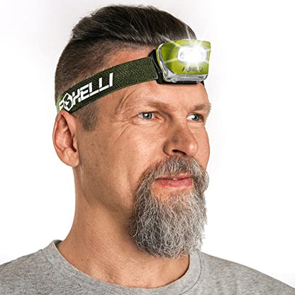 Foxelli LED Headlamp Flashlight for Adults & Kids, Running, Camping, Hiking Head Lamp with White & Red Light, Comfortable Headband, Lightweight & Waterproof, 3 AAA Batteries - color: 1-Pack Khaki