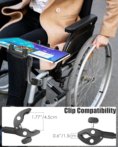 Tablet Holder for Wheelchair Arm [Pro Version] Long Arm Gooseneck Electric Wheelchair Tablet Mount Clamp for iPad Pro12.9 11 Air Mini, Galaxy Tab, iPhone, 4-13" Device