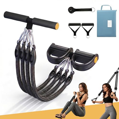 Upgraded Pedal Resistance Band with 4x25 lbs Resistance Tubes Multifunction Home Gym Workout Equipment for Sit Up & Calves Back ABS Leg Hip Arm Exercise - color: Black